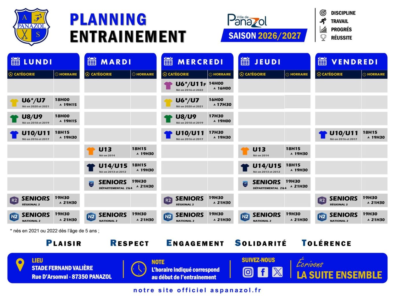 Téléchargez le planning d'entraînements complet