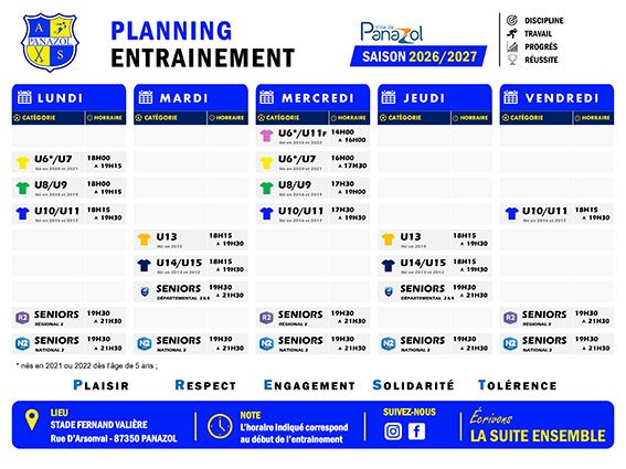 Téléchargez le planning d'entraînements complet